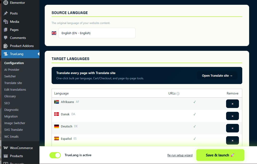 Pick source and target languages
