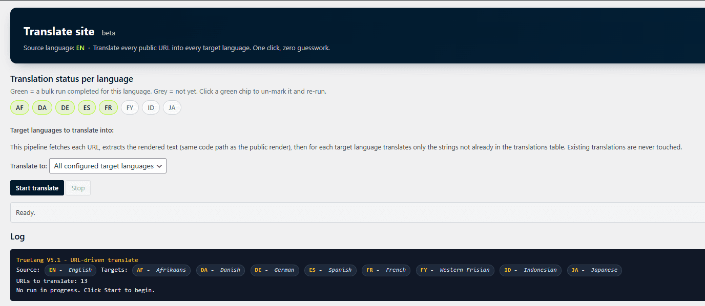 The translation interface