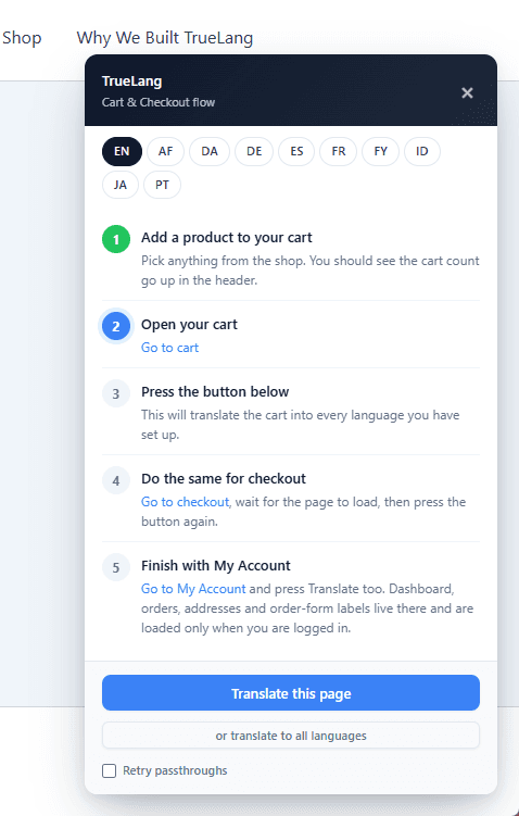 The guided flow for the cart